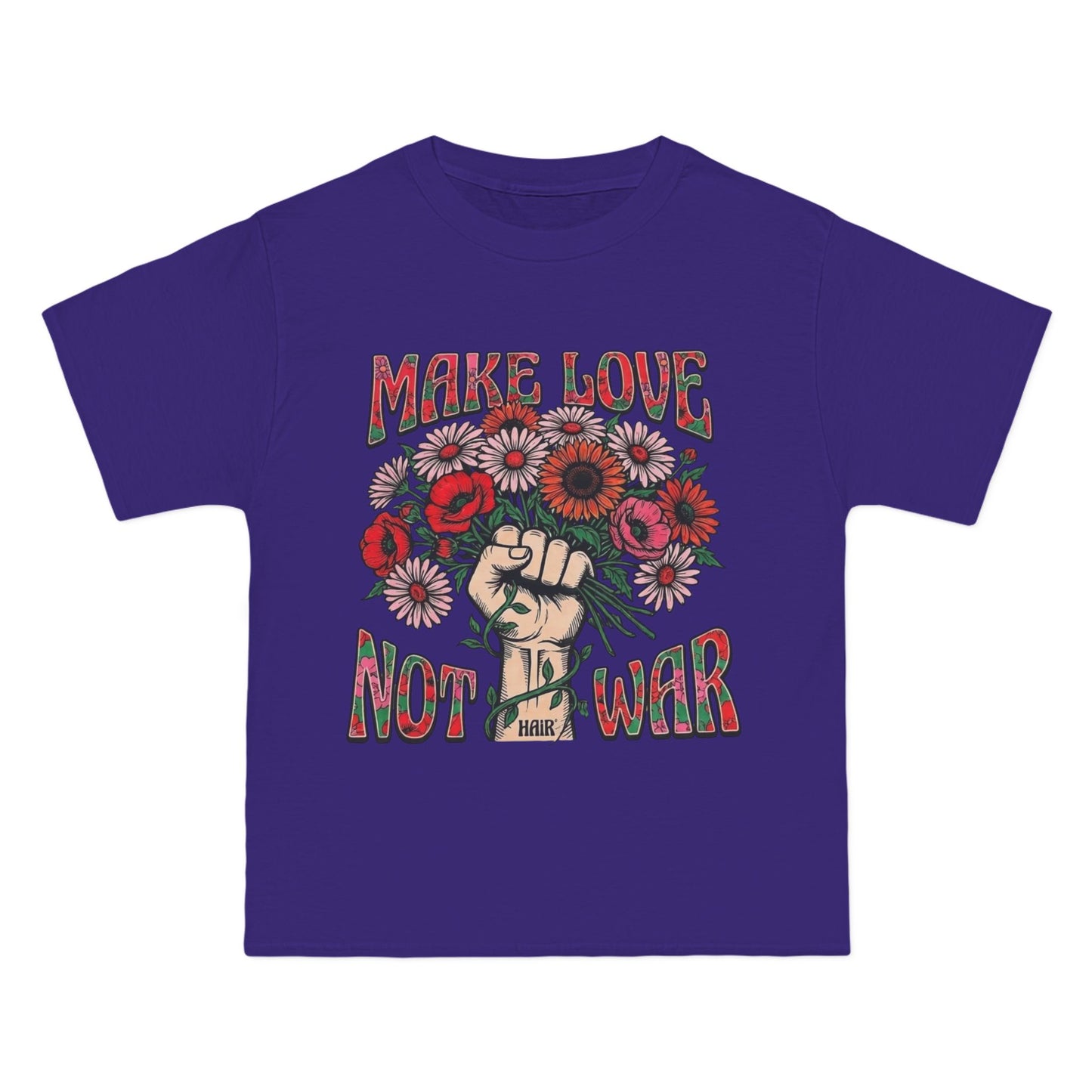 Make Love Not War T-Shirt — Retro Fist & Flowers Peace Tee