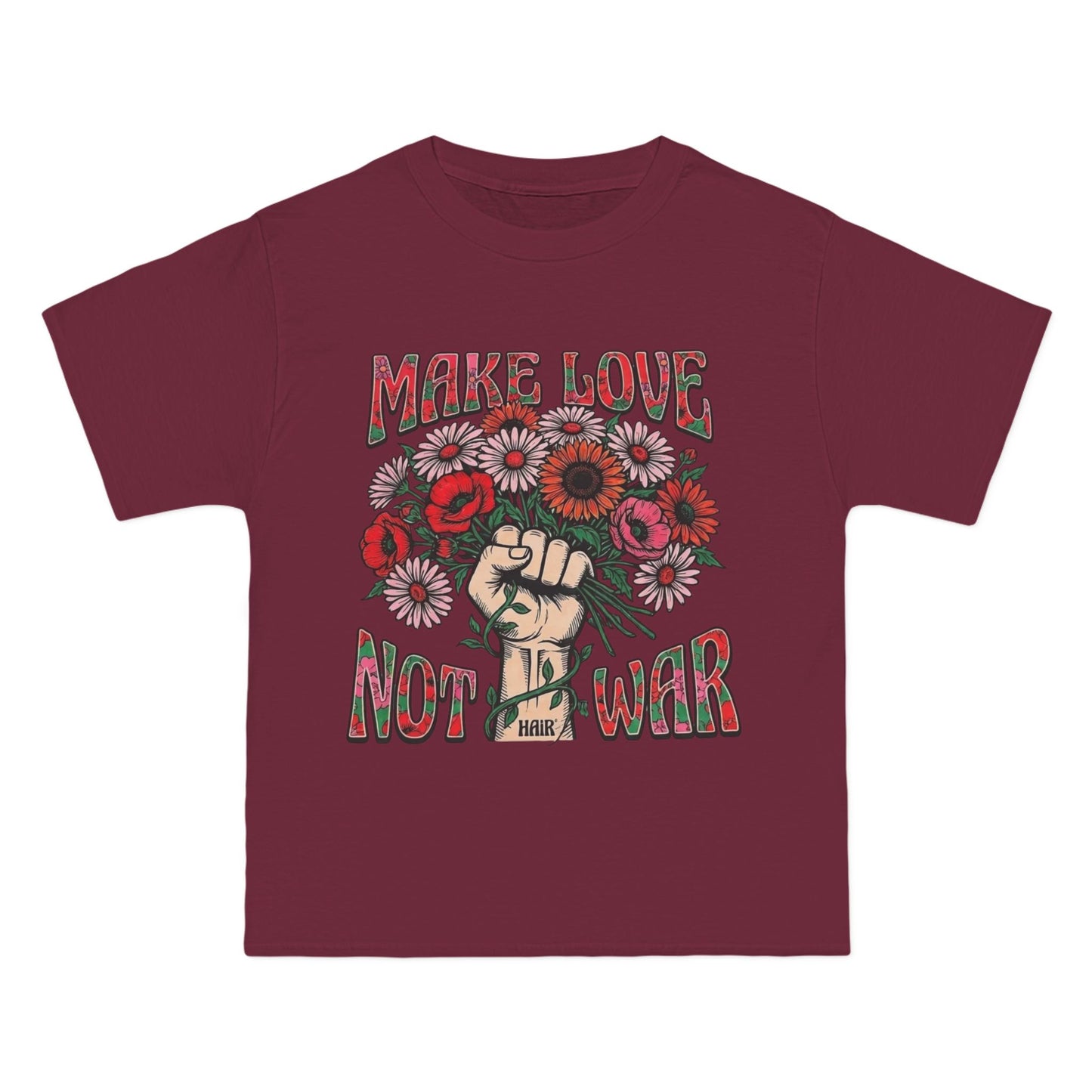 Make Love Not War T-Shirt — Retro Fist & Flowers Peace Tee