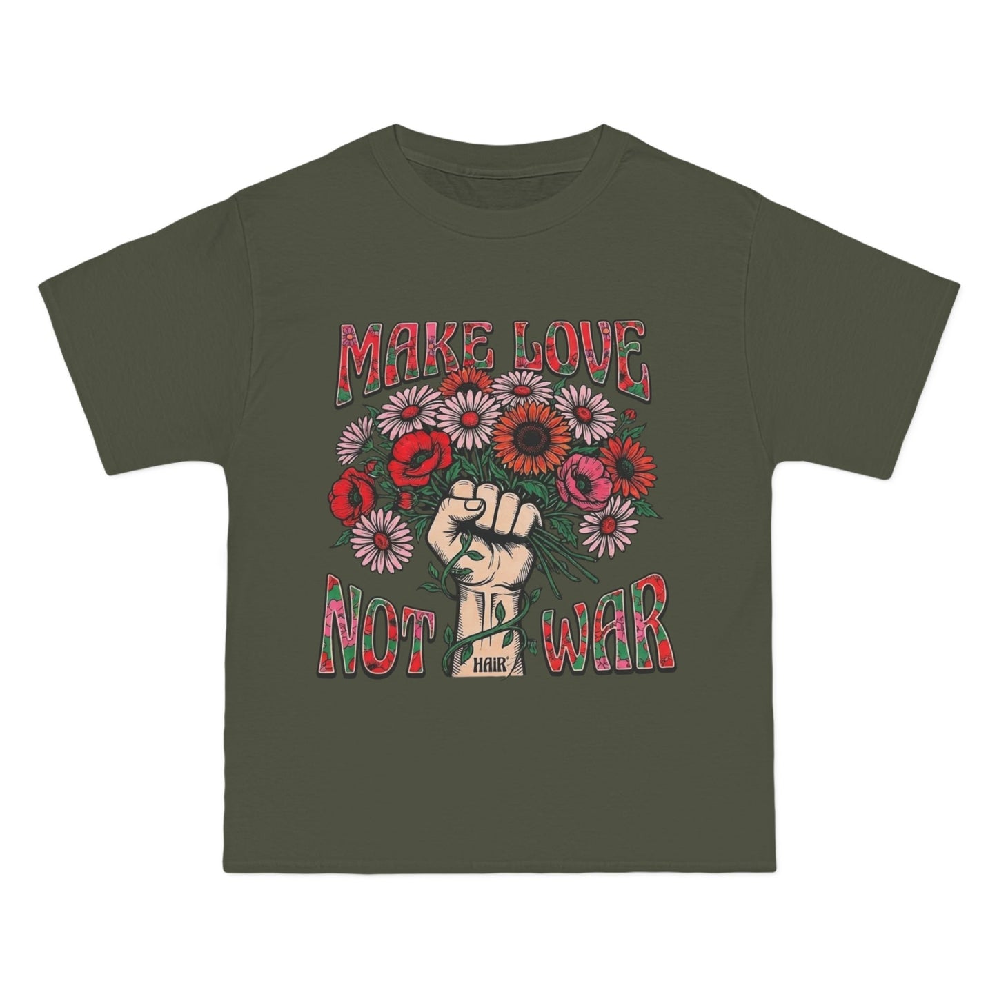 Make Love Not War T-Shirt — Retro Fist & Flowers Peace Tee