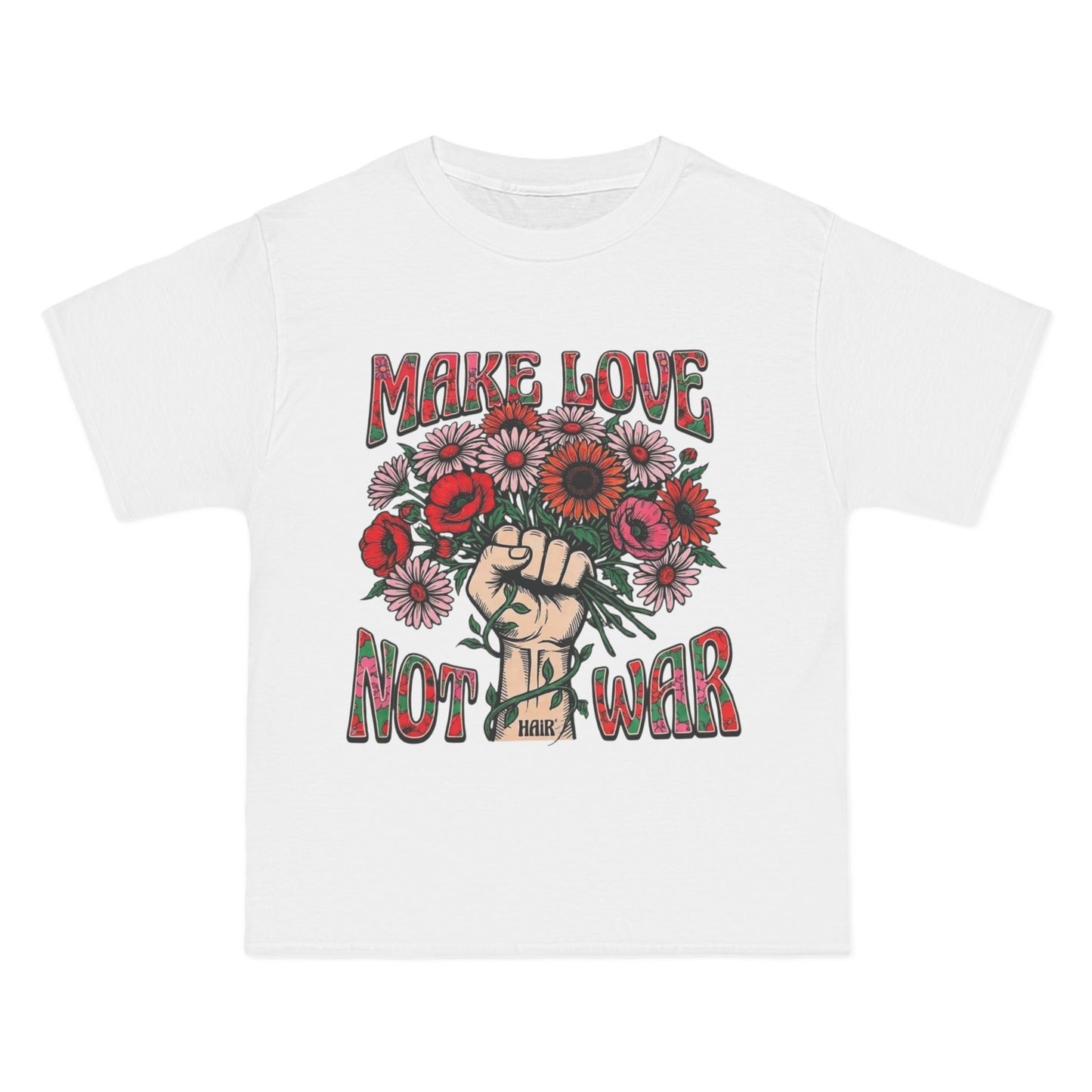 Make Love Not War T-Shirt — Retro Fist & Flowers Peace Tee
