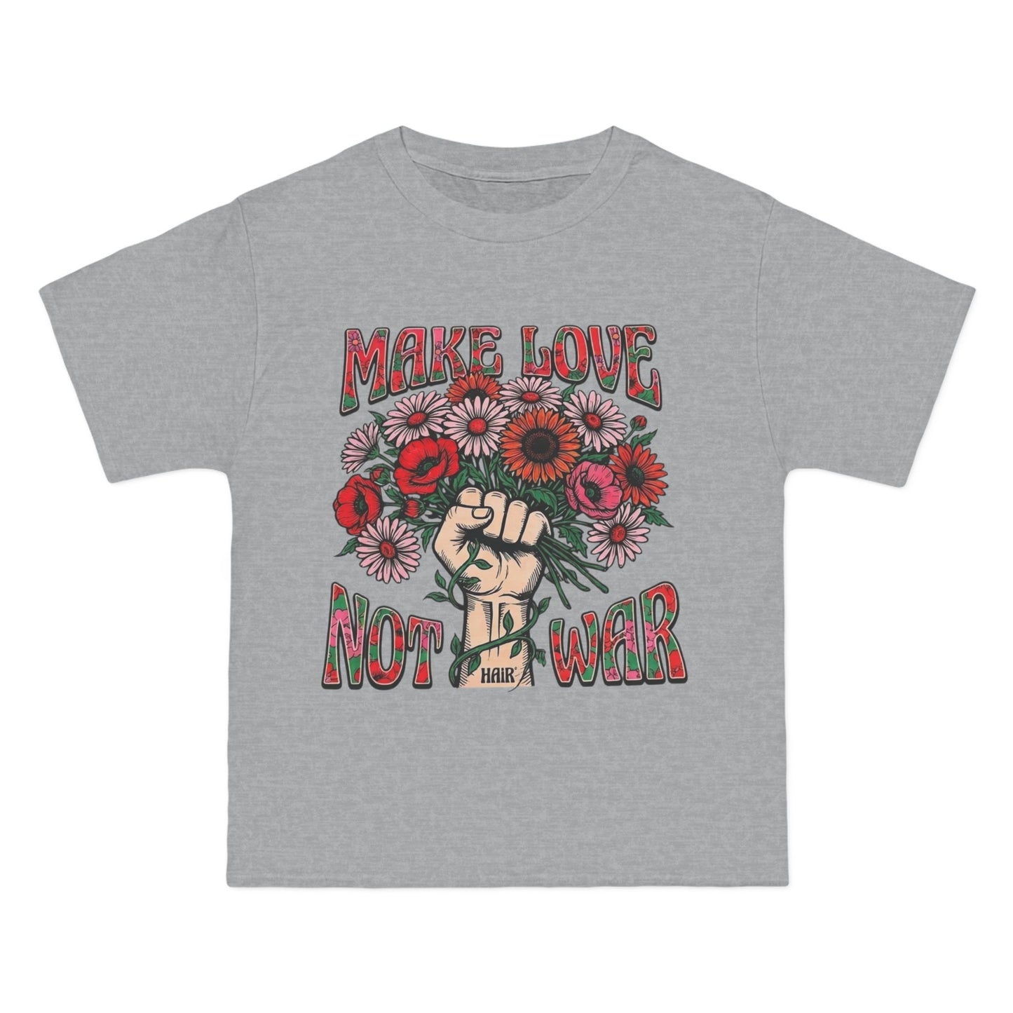 Make Love Not War T-Shirt — Retro Fist & Flowers Peace Tee