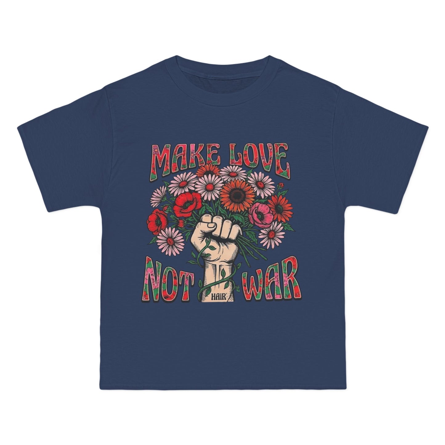 Make Love Not War T-Shirt — Retro Fist & Flowers Peace Tee