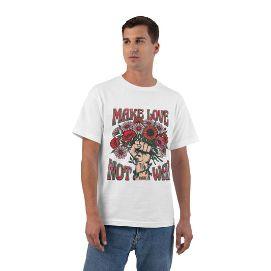 Make Love Not War T-Shirt — Retro Fist & Flowers Peace Tee