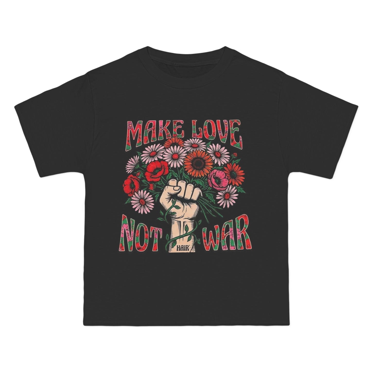 Make Love Not War T-Shirt — Retro Fist & Flowers Peace Tee