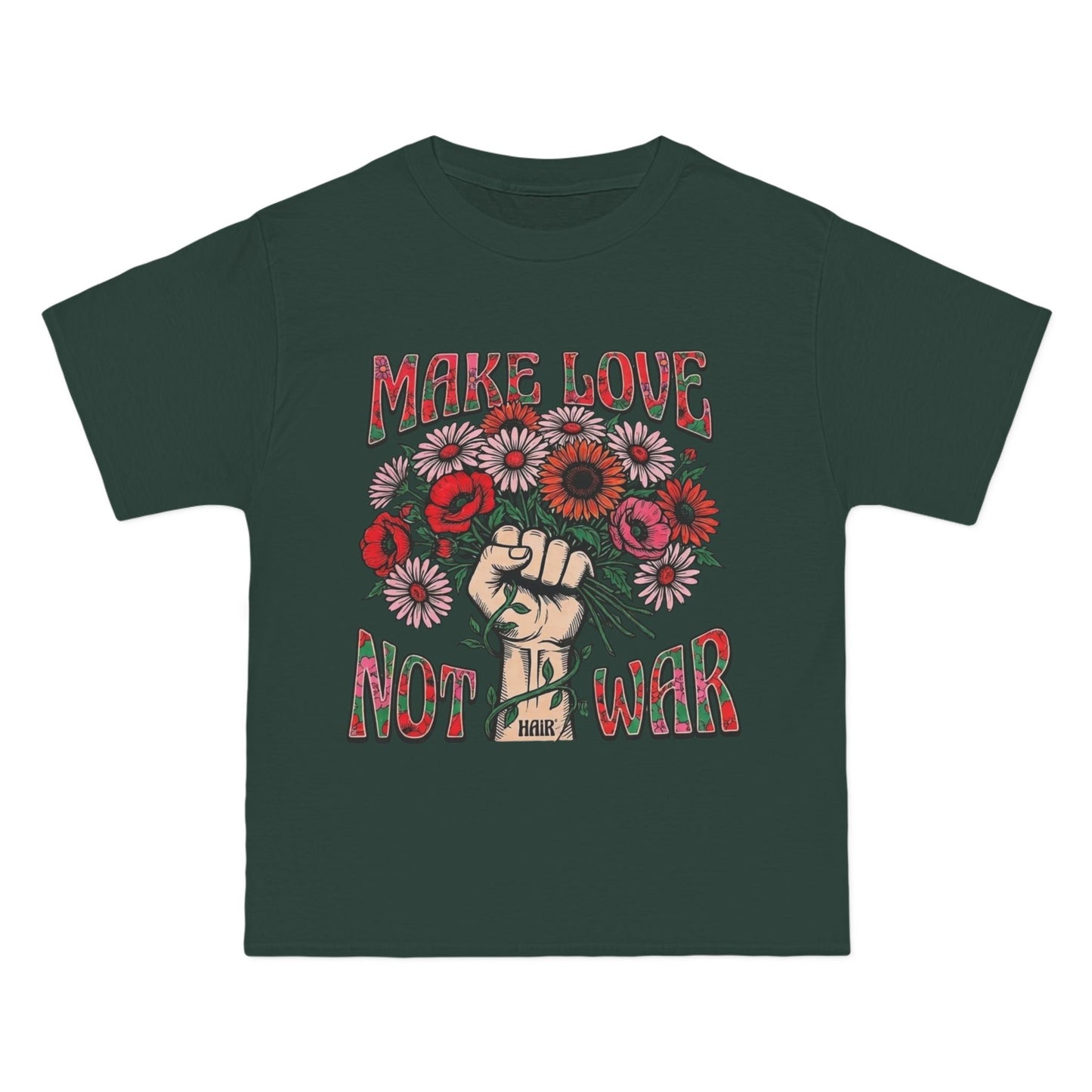 Make Love Not War T-Shirt — Retro Fist & Flowers Peace Tee