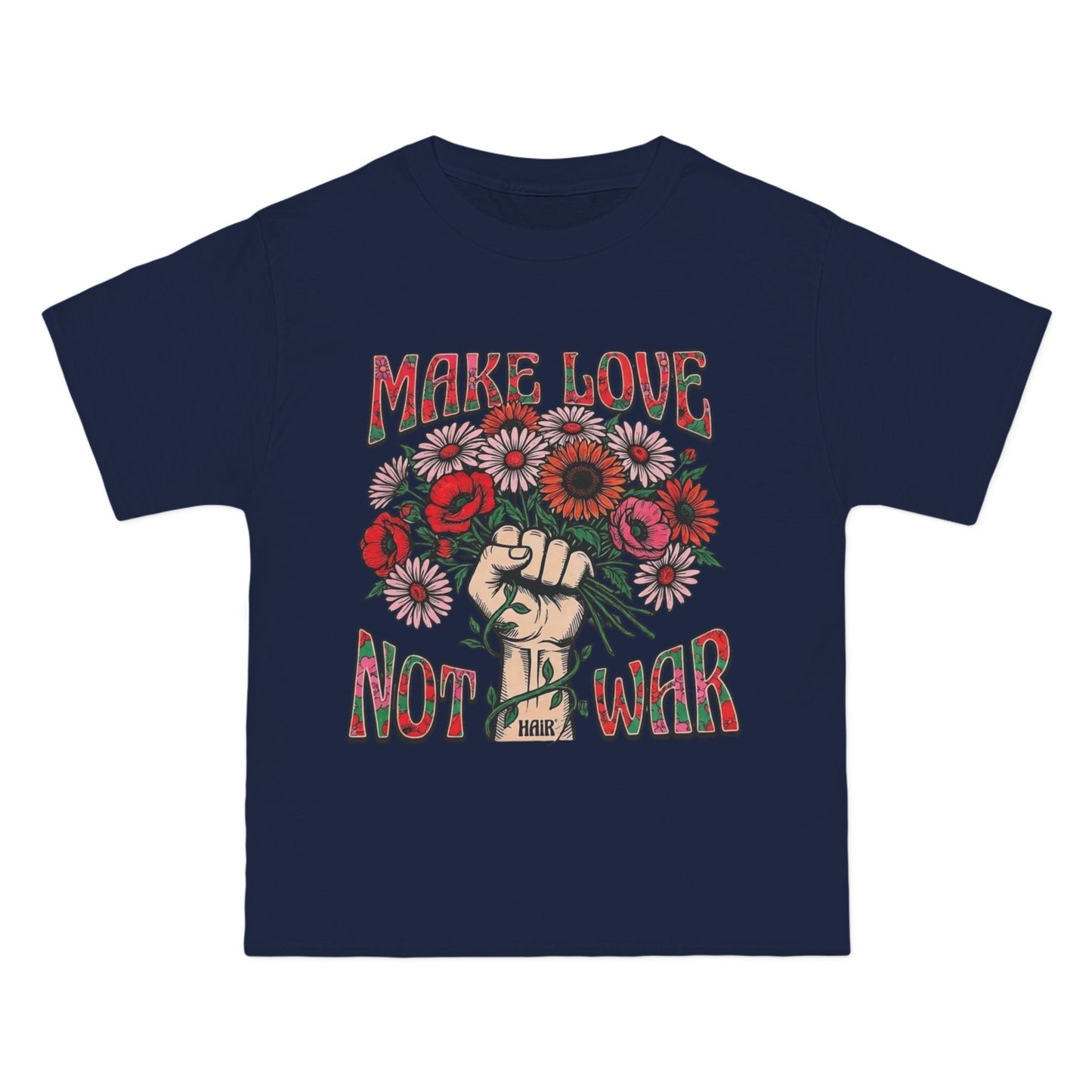 Make Love Not War T-Shirt — Retro Fist & Flowers Peace Tee