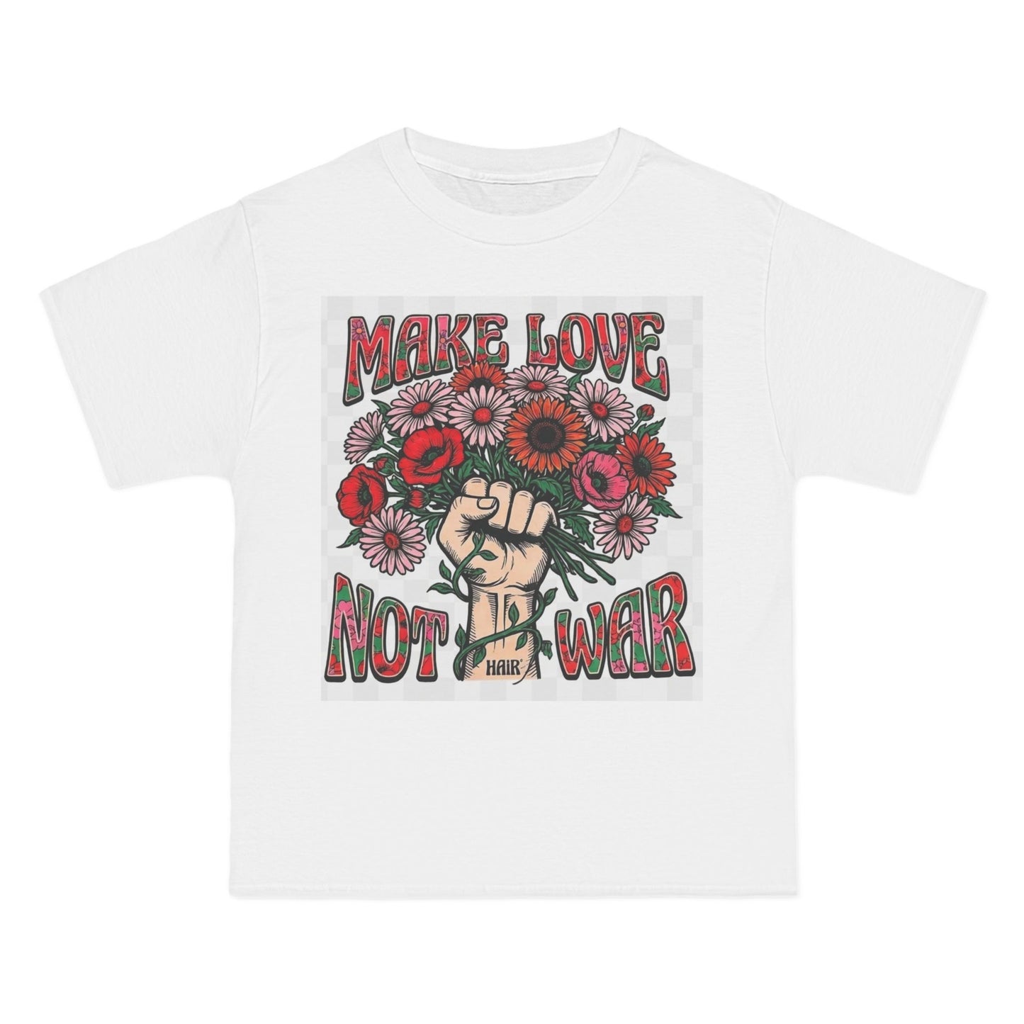 Make Love Not War T-Shirt — Retro Fist & Flowers Peace Tee
